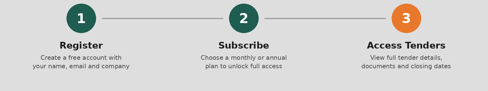 Three steps: Register, Subscribe, Access Tenders